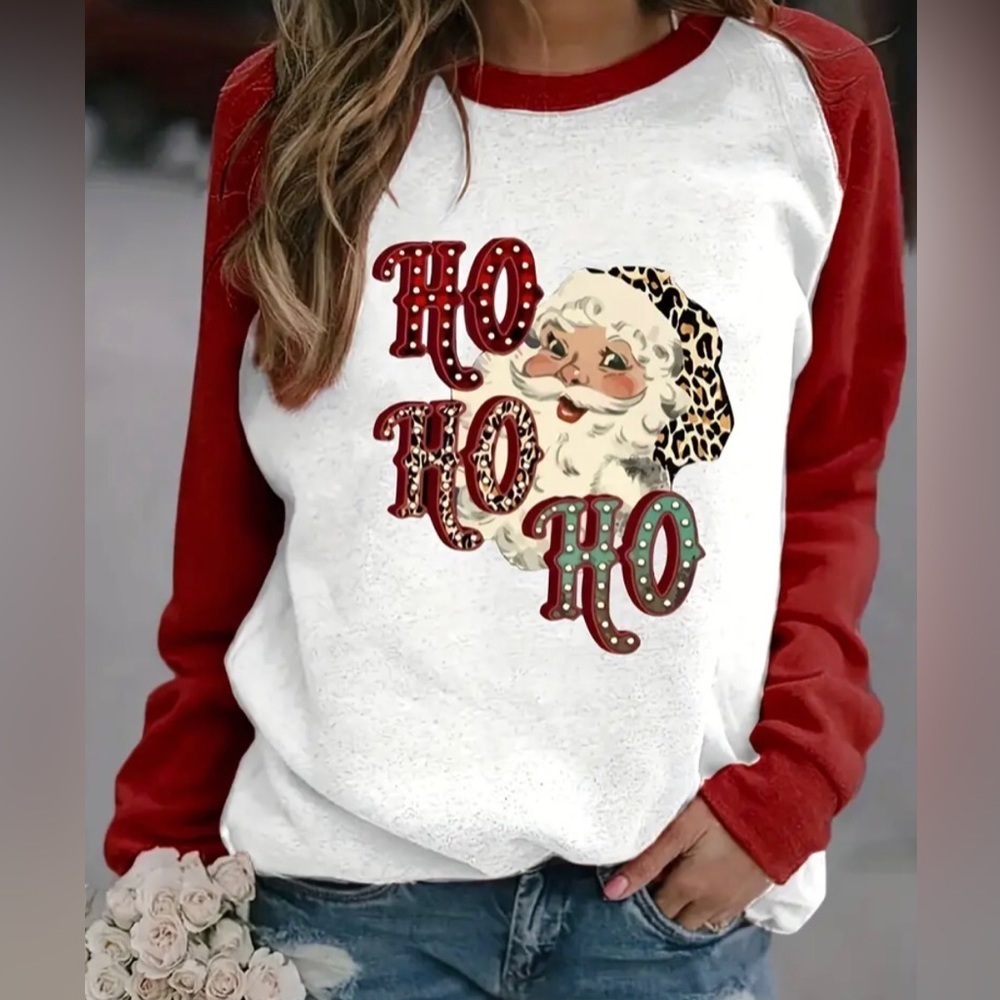 Womens Red & White Santa “Ho,ho,ho” Raglan Sleeve Sweatshirt Size 3XL